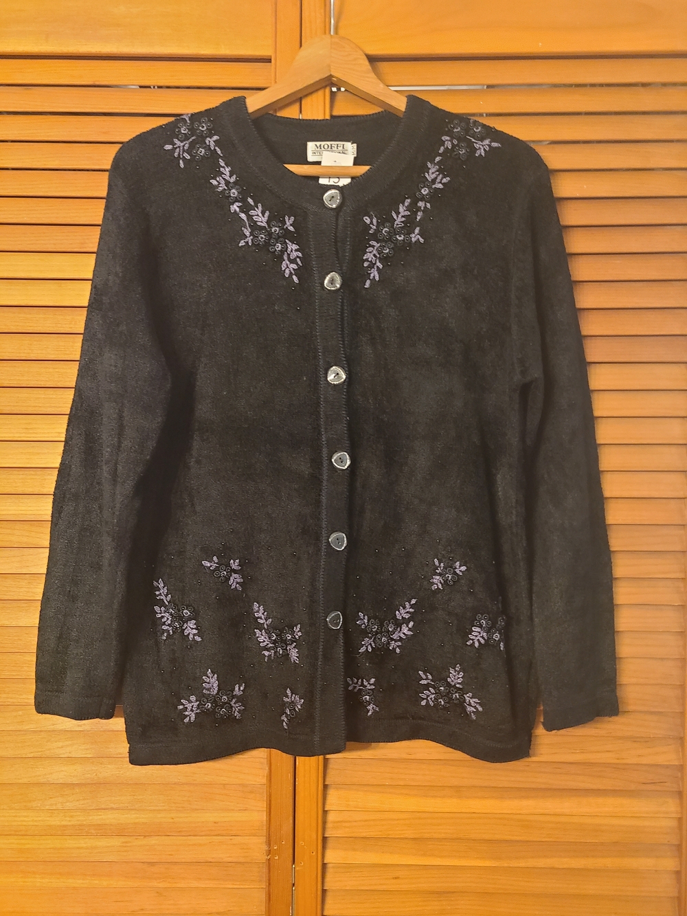 Moffi Black Embroidered Button-Up Sweater Cardigan
